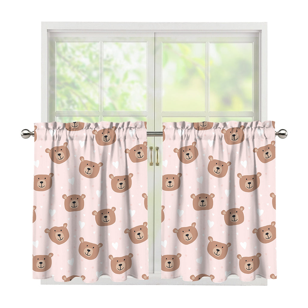 Cute Brown Bear Pattern Print Tier Curtains