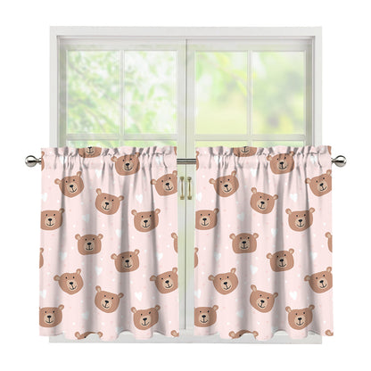 Cute Brown Bear Pattern Print Tier Curtains