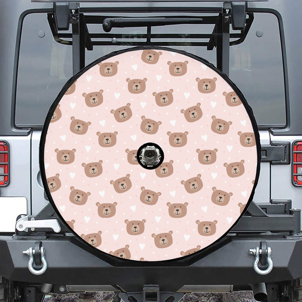 Cute Brown Bear Pattern Print Tire Cover With Camera Hole