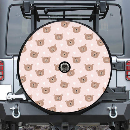 Cute Brown Bear Pattern Print Tire Cover With Camera Hole