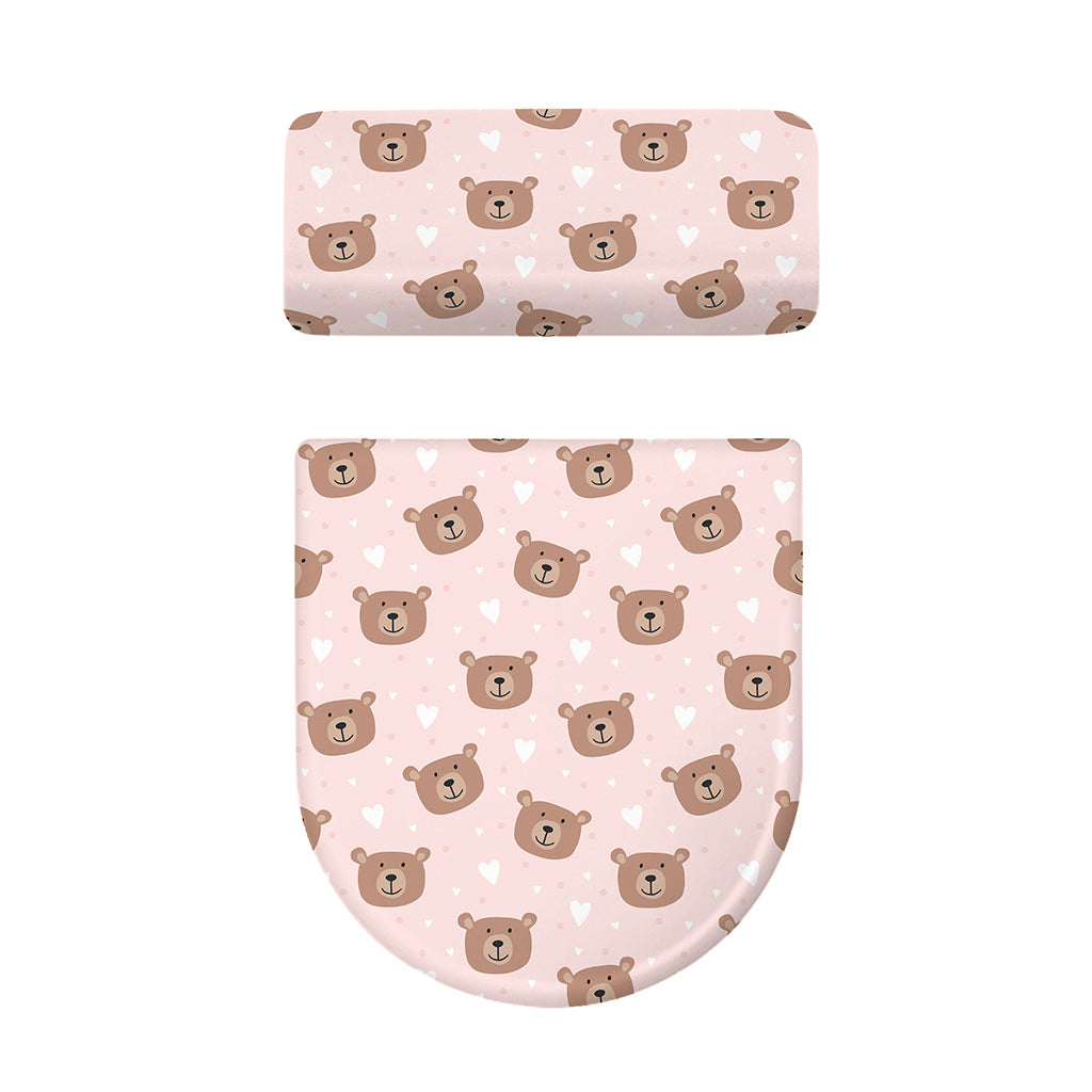 Cute Brown Bear Pattern Print Toilet Lid And Tank Cover Set