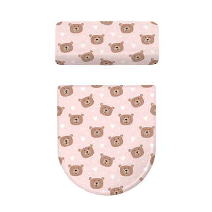 Cute Brown Bear Pattern Print Toilet Lid And Tank Cover Set
