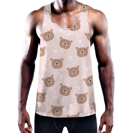 Cute Brown Bear Pattern Print Training Tank Top