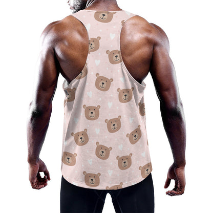 Cute Brown Bear Pattern Print Training Tank Top