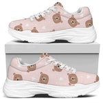 Cute Brown Bear Pattern Print White Chunky Shoes