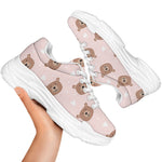 Cute Brown Bear Pattern Print White Chunky Shoes