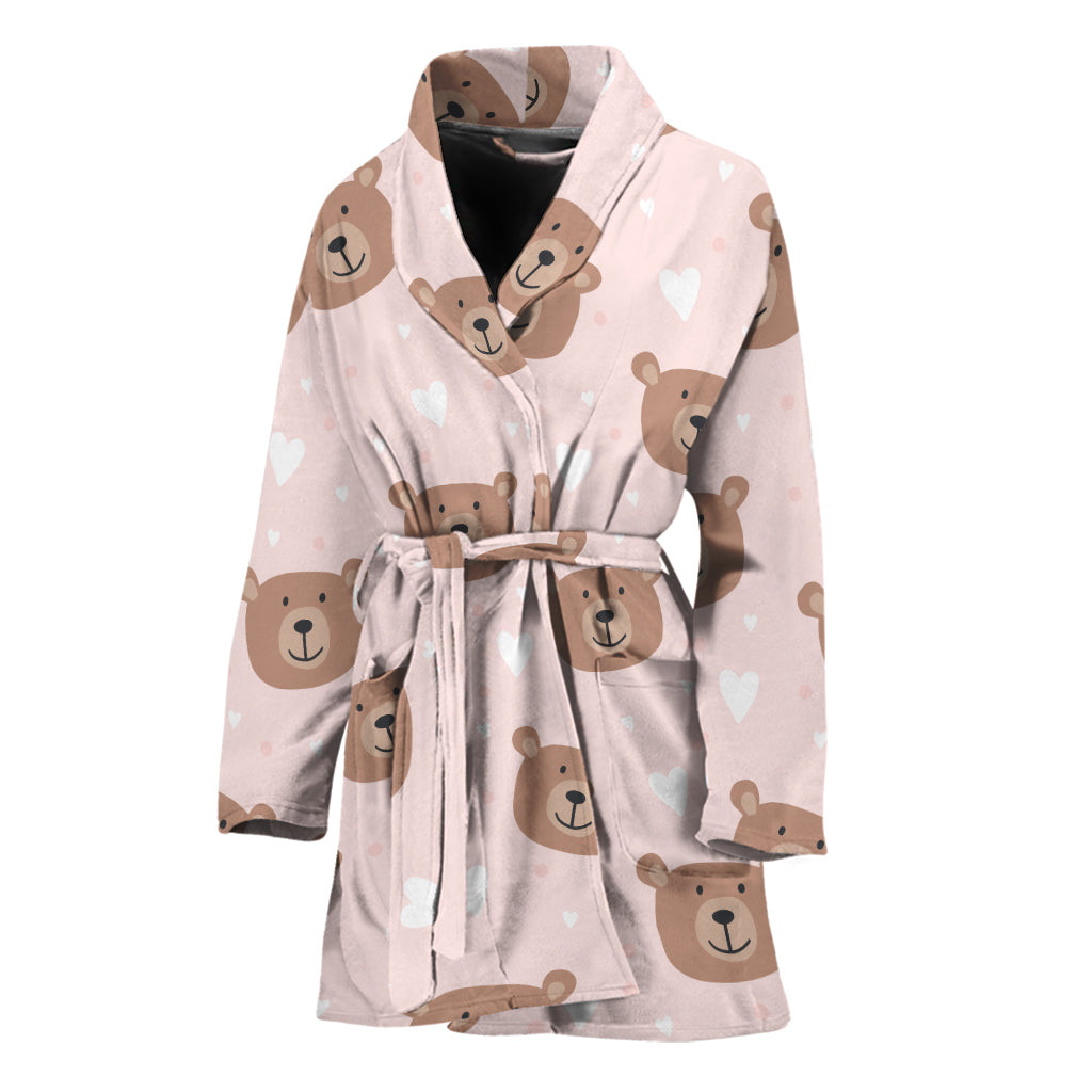 Cute Brown Bear Pattern Print Women's Bathrobe