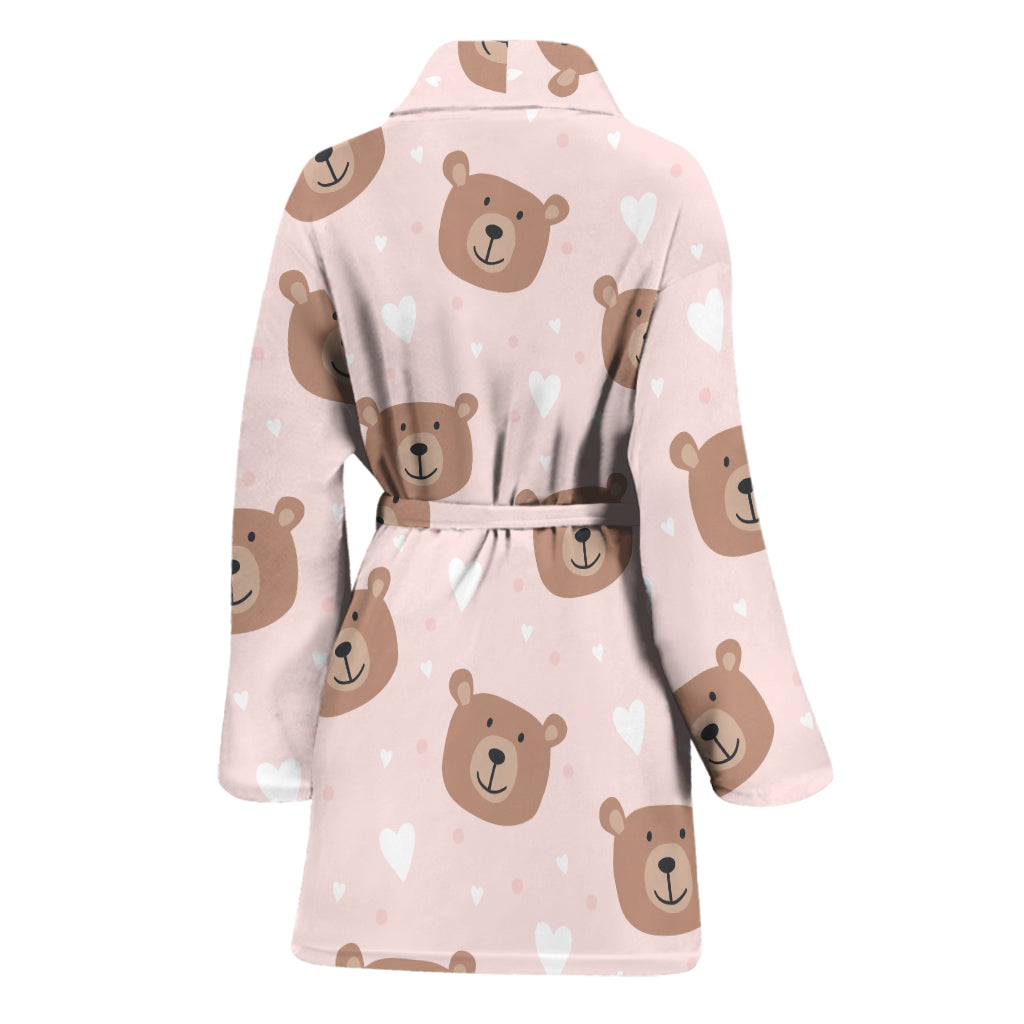 Cute Brown Bear Pattern Print Women's Bathrobe