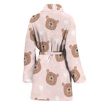 Cute Brown Bear Pattern Print Women's Bathrobe