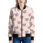 Cute Brown Bear Pattern Print Women's Bomber Jacket