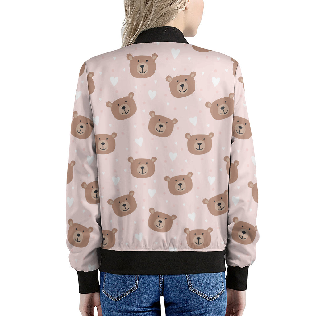 Cute Brown Bear Pattern Print Women's Bomber Jacket