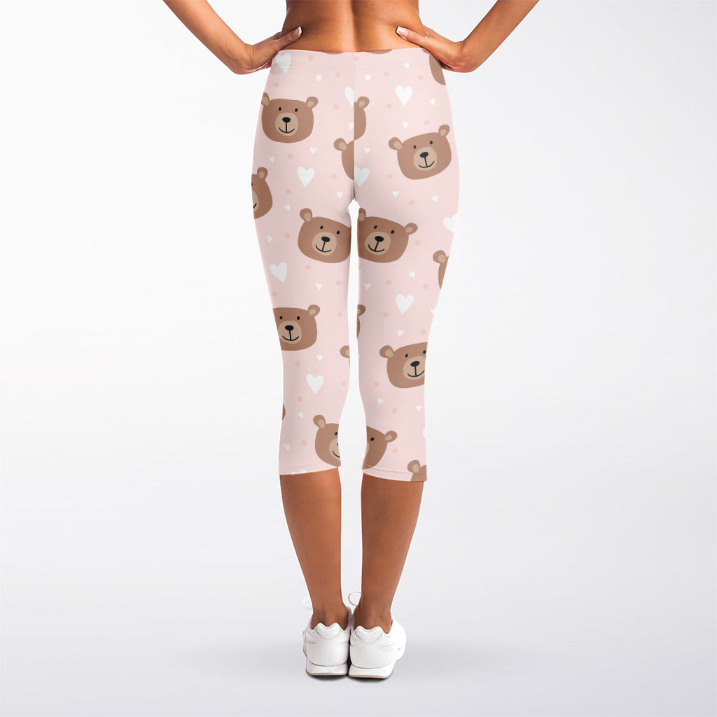 Cute Brown Bear Pattern Print Women's Capri Leggings