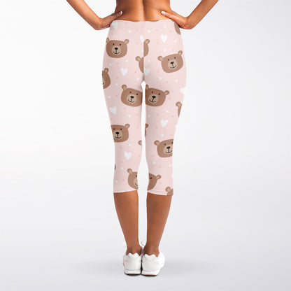 Cute Brown Bear Pattern Print Women's Capri Leggings