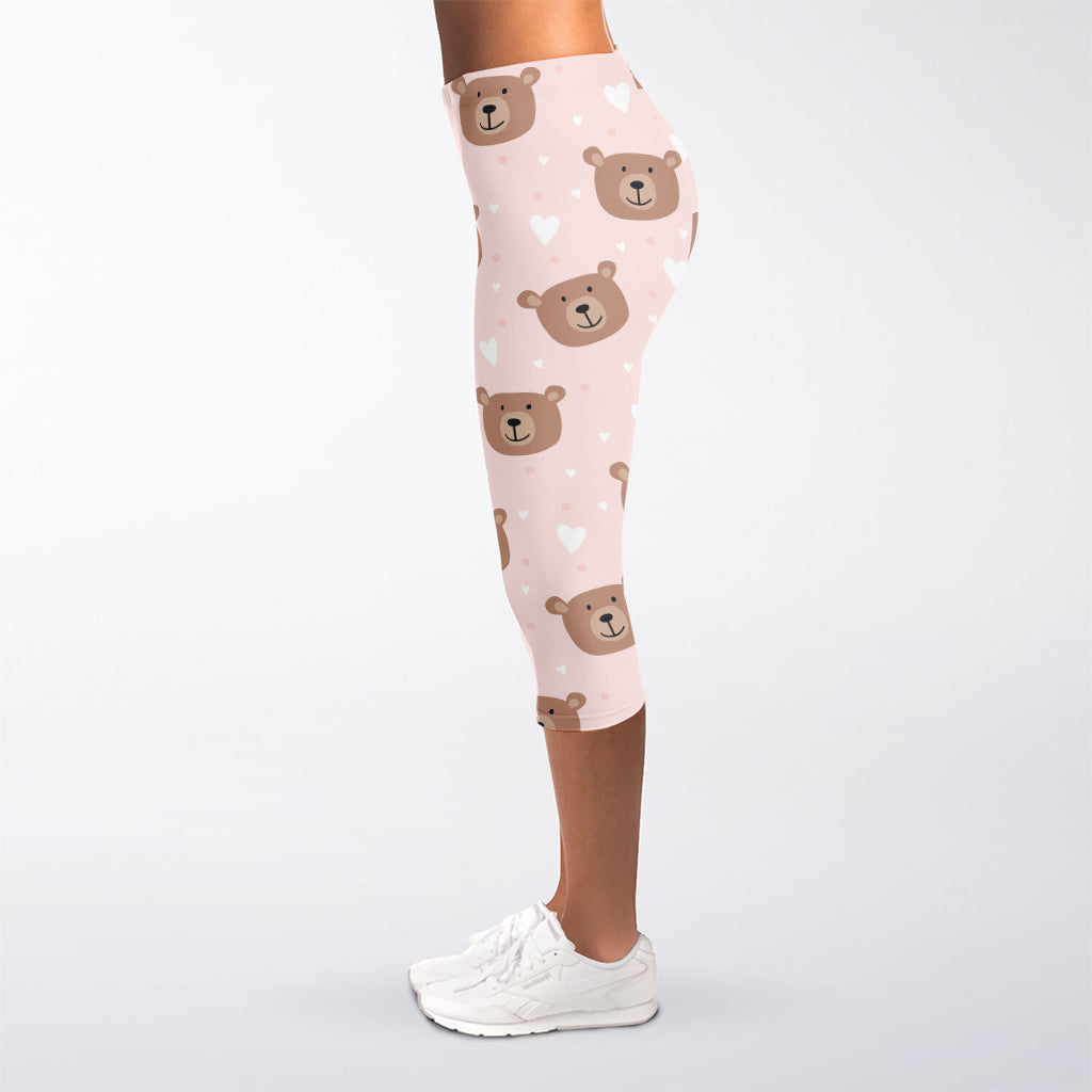 Cute Brown Bear Pattern Print Women's Capri Leggings