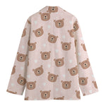 Cute Brown Bear Pattern Print Women's Cotton Blazer