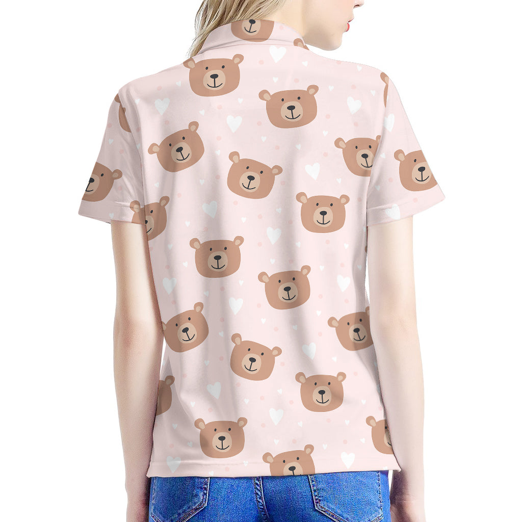 Cute Brown Bear Pattern Print Women's Polo Shirt