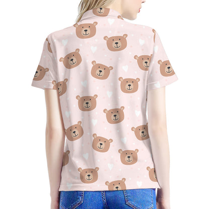 Cute Brown Bear Pattern Print Women's Polo Shirt