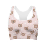 Cute Brown Bear Pattern Print Women's Sports Bra