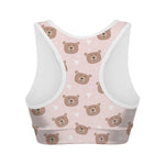 Cute Brown Bear Pattern Print Women's Sports Bra
