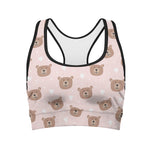 Cute Brown Bear Pattern Print Women's Sports Bra
