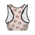 Cute Brown Bear Pattern Print Women's Sports Bra