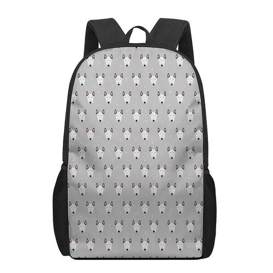 Cute Bull Terrier Faces Pattern Print 17 Inch Backpack