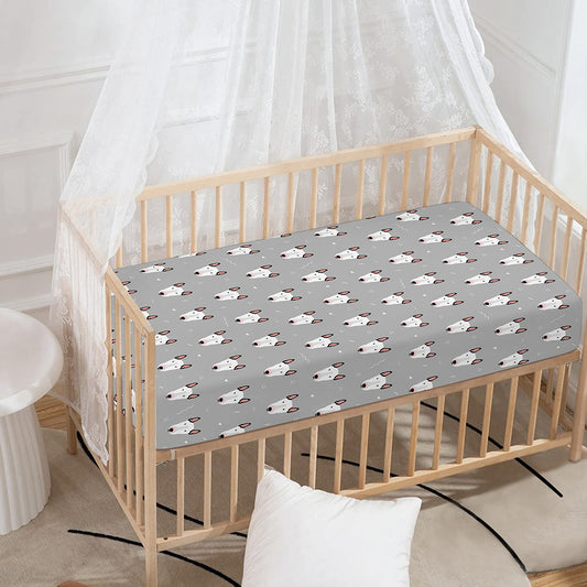 Cute Bull Terrier Faces Pattern Print Baby Crib Sheet