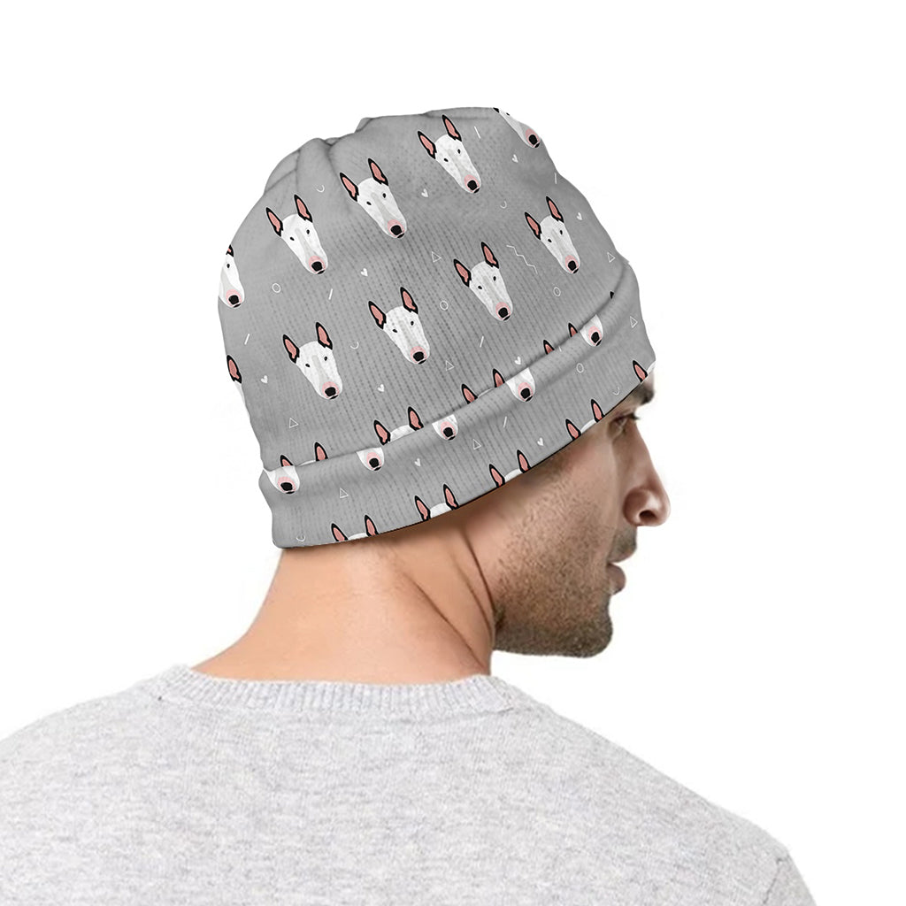 Cute Bull Terrier Faces Pattern Print Beanie