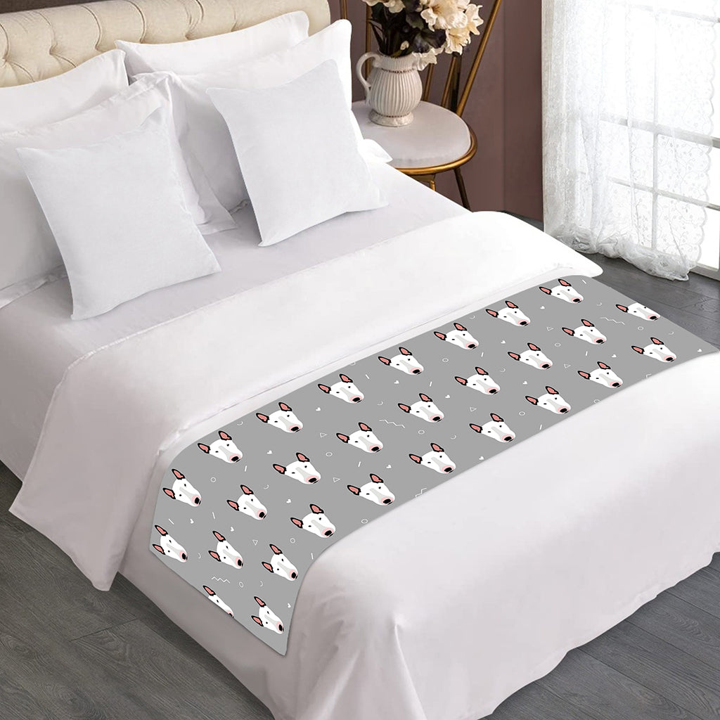 Cute Bull Terrier Faces Pattern Print Bed Runner