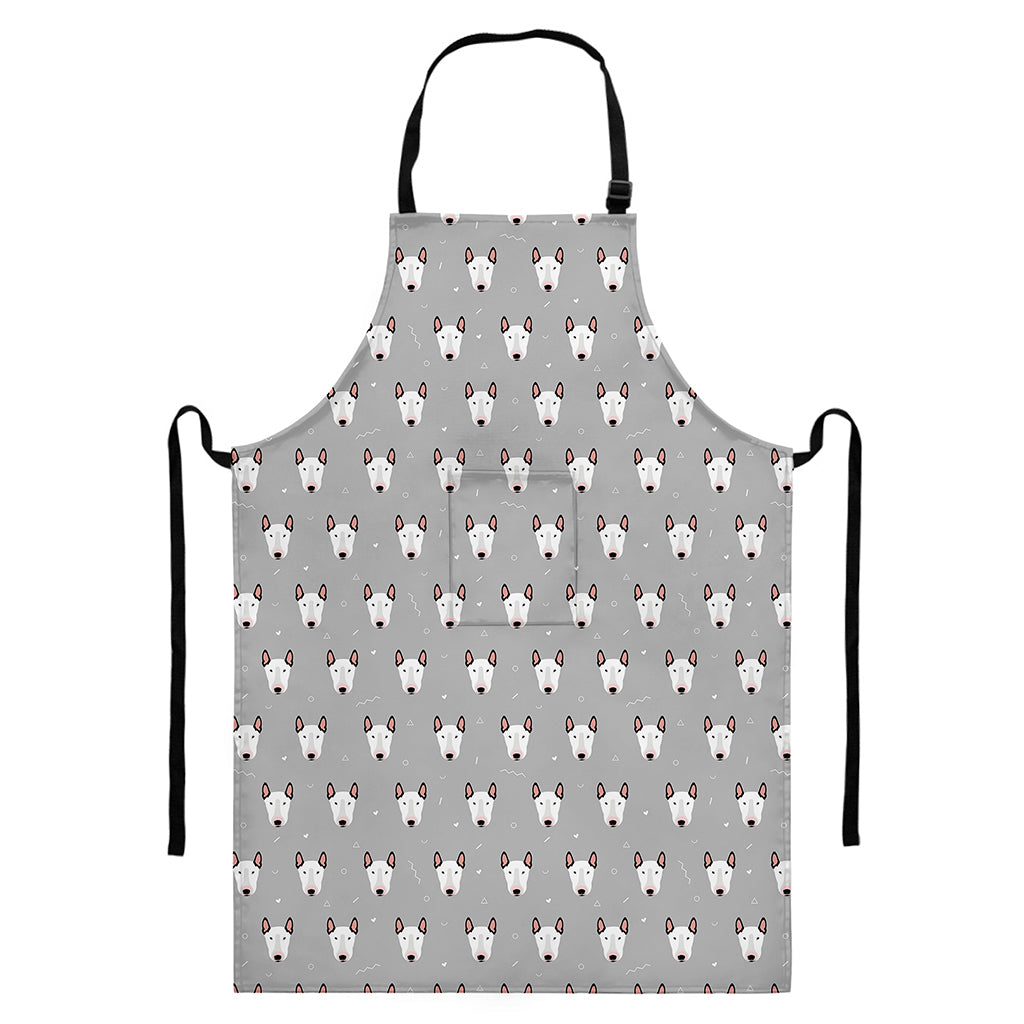 Cute Bull Terrier Faces Pattern Print Bib Apron With Pocket
