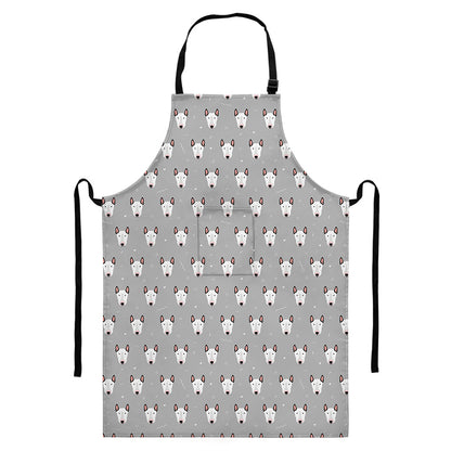 Cute Bull Terrier Faces Pattern Print Bib Apron With Pocket