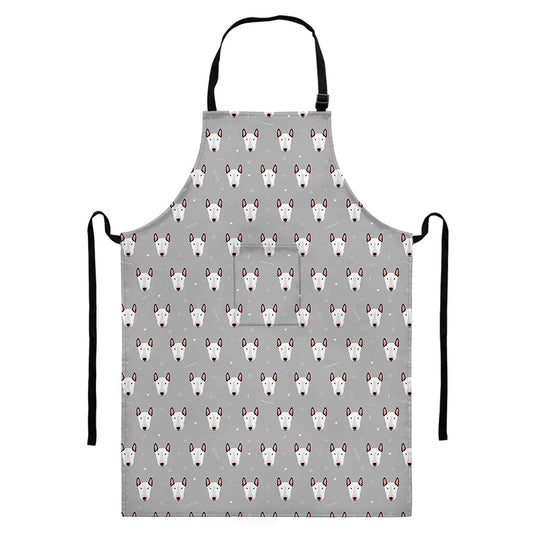 Cute Bull Terrier Faces Pattern Print Bib Apron With Pocket