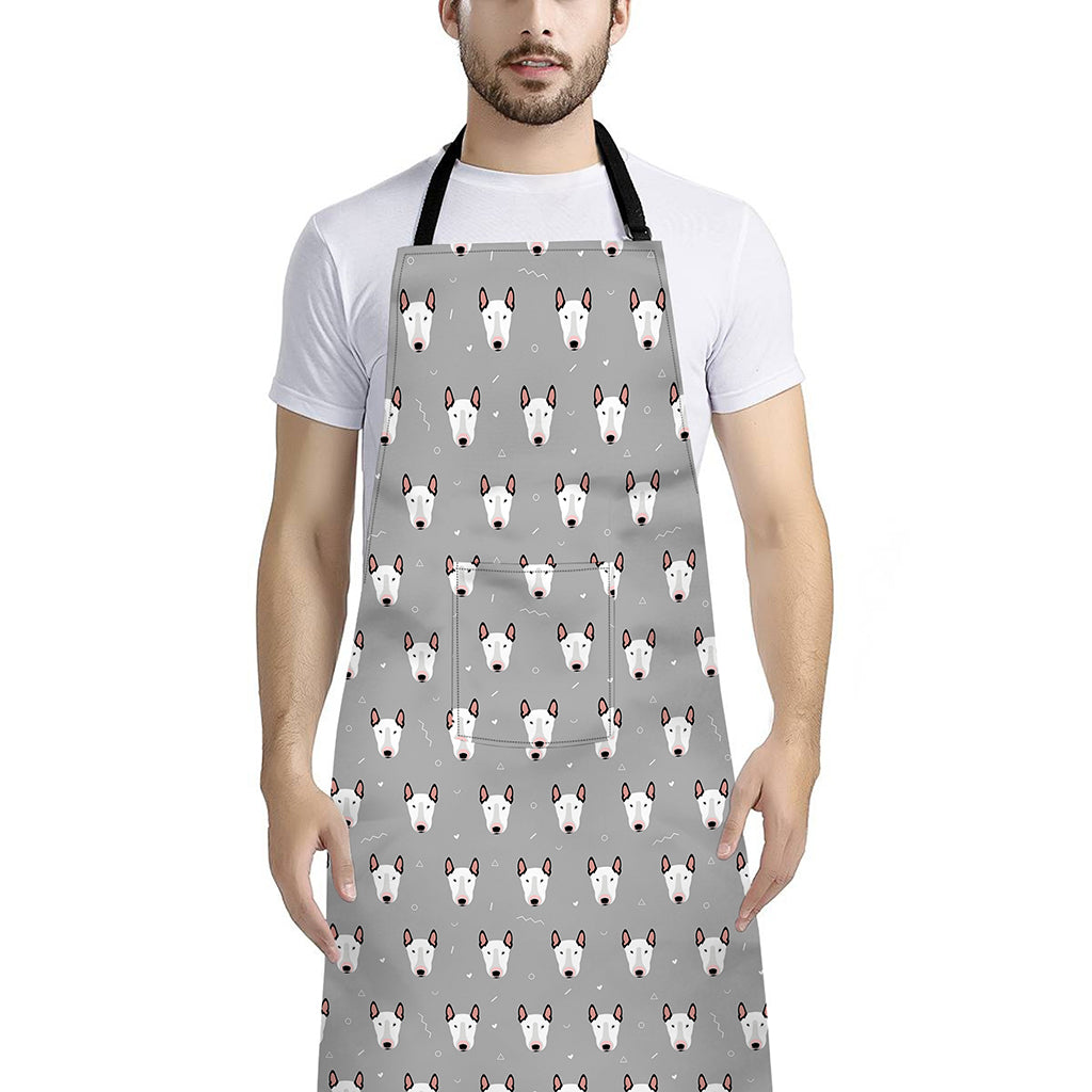 Cute Bull Terrier Faces Pattern Print Bib Apron With Pocket