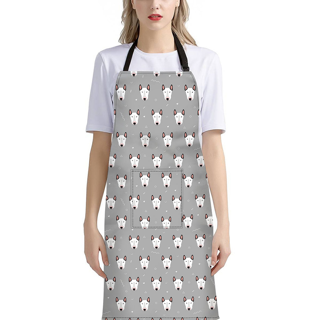 Cute Bull Terrier Faces Pattern Print Bib Apron With Pocket