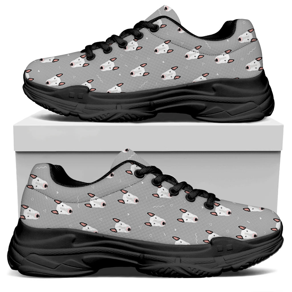 Cute Bull Terrier Faces Pattern Print Black Chunky Shoes