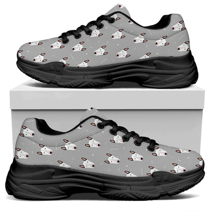 Cute Bull Terrier Faces Pattern Print Black Chunky Shoes