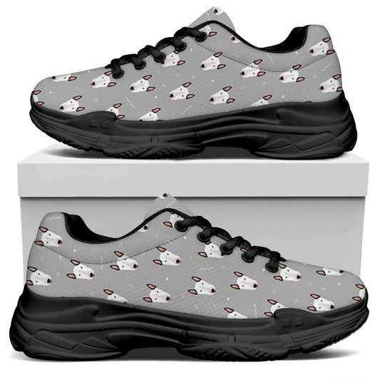 Cute Bull Terrier Faces Pattern Print Black Chunky Shoes