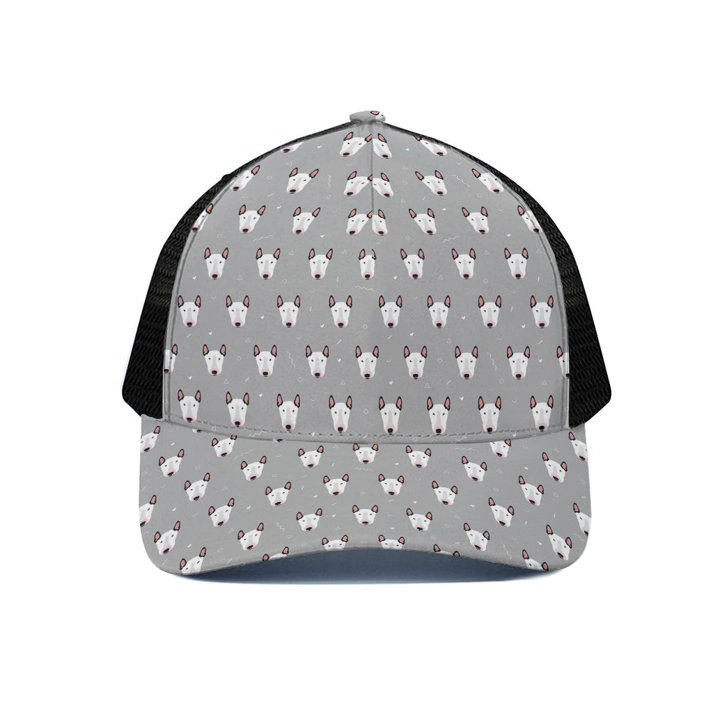 Cute Bull Terrier Faces Pattern Print Black Mesh Trucker Cap