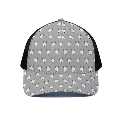 Cute Bull Terrier Faces Pattern Print Black Mesh Trucker Cap