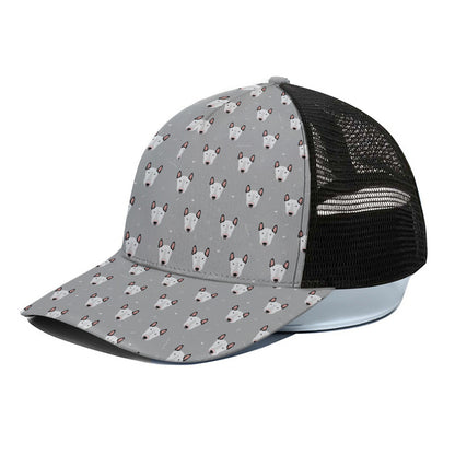 Cute Bull Terrier Faces Pattern Print Black Mesh Trucker Cap