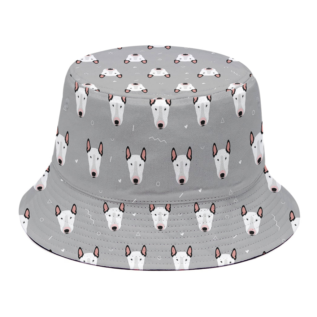 Cute Bull Terrier Faces Pattern Print Bucket Hat