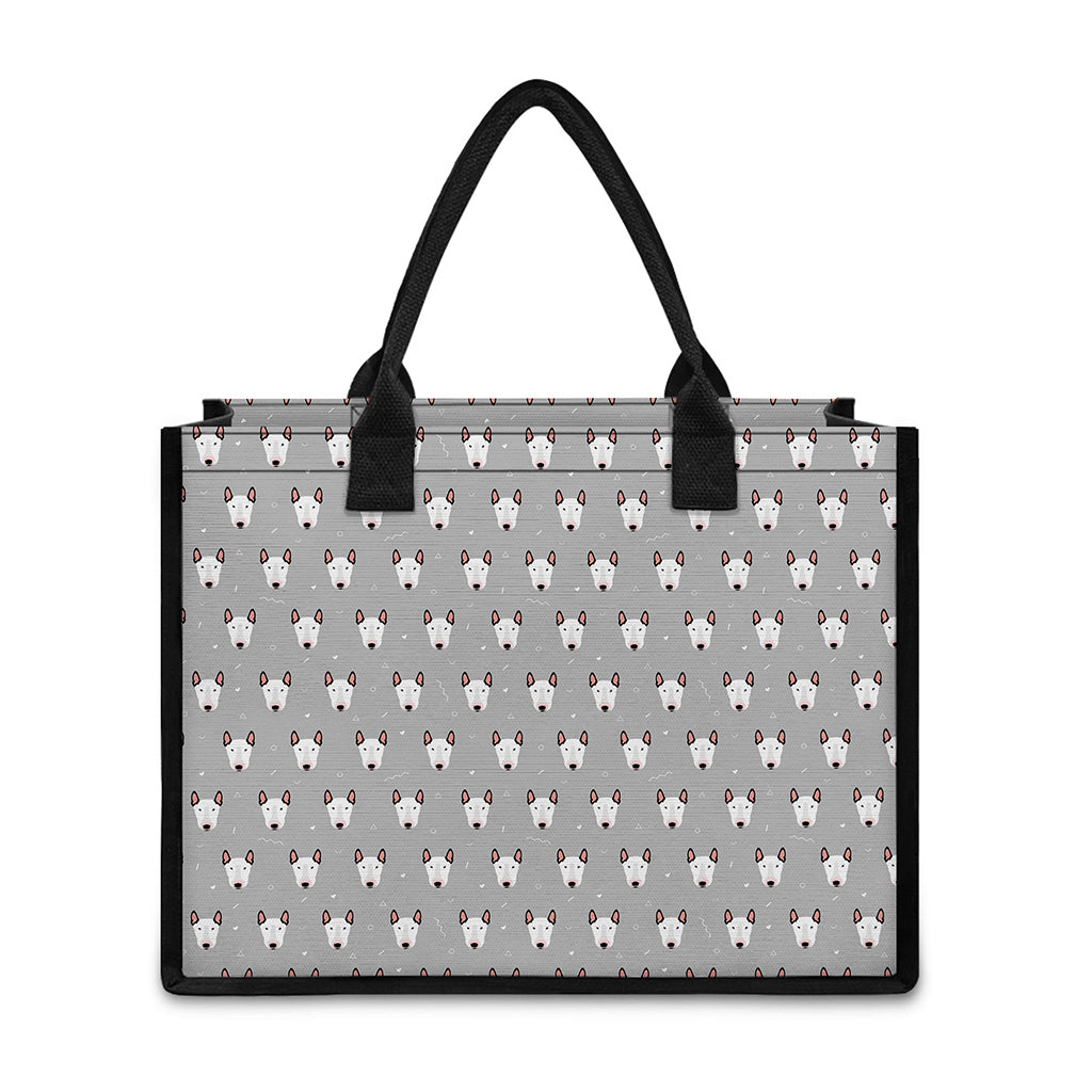 Cute Bull Terrier Faces Pattern Print Canvas Tote Bag