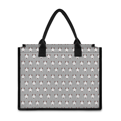 Cute Bull Terrier Faces Pattern Print Canvas Tote Bag