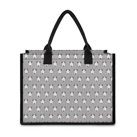 Cute Bull Terrier Faces Pattern Print Canvas Tote Bag