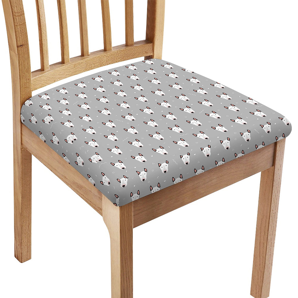 Cute Bull Terrier Faces Pattern Print Chair Cushion Cover