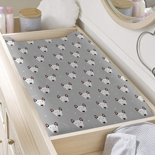 Cute Bull Terrier Faces Pattern Print Changing Pad Cover