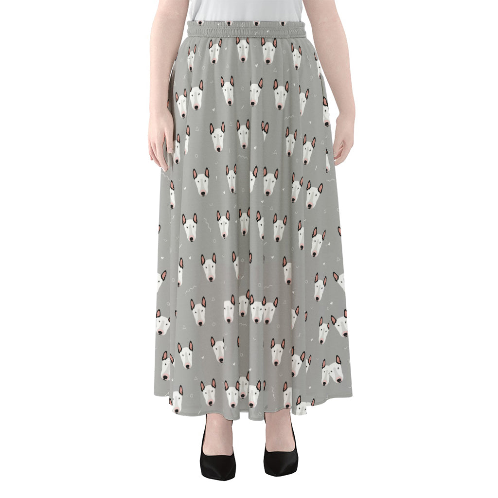 Cute Bull Terrier Faces Pattern Print Chiffon Maxi Skirt