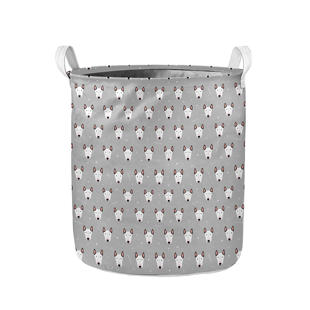 Cute Bull Terrier Faces Pattern Print Collapsible Laundry Basket