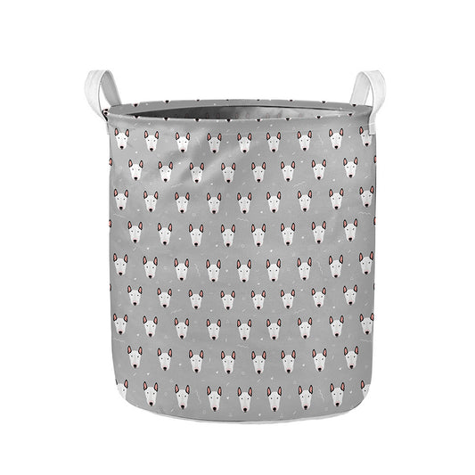 Cute Bull Terrier Faces Pattern Print Collapsible Laundry Basket
