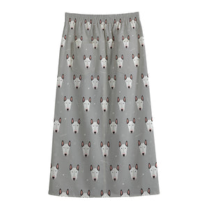 Cute Bull Terrier Faces Pattern Print Cotton Front Slit Maxi Skirt